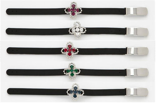 Austrian Crystal Bracelets w/Black Strap - Floral Case Pack 12