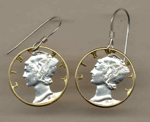 Beautifully Cut out & 2-toned U.S. Mercury dime - coin Earrings