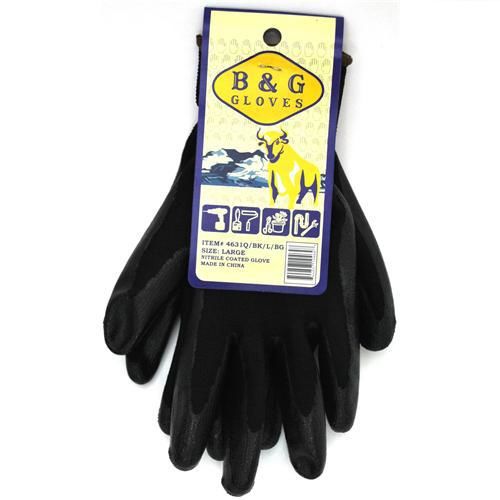 Black with Black Nitrile Coated Large Gloves Case Pack 12