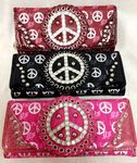 Wholesale Peace Sign Rhinestone Wallets Assorted Colors Case Pack 12