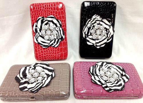 Wholesale Animal Print Leather Rhinestone Flower Wallets Case Pack 12