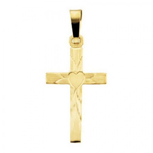 14k Yellow Gold Cross Pendant Heart Design