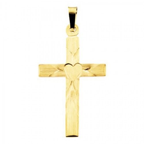 14k Yellow Gold Cross Pendant Heart Pattern