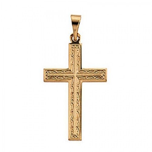 14k Yellow Gold Cross Pendant Orate Design