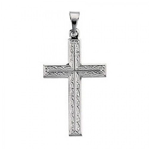14k White Gold Cross Pendant Orate Design