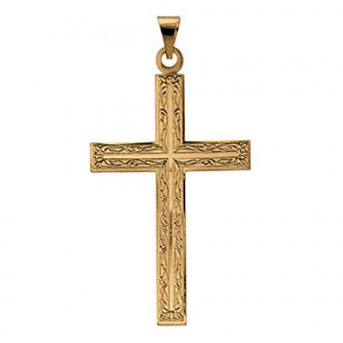 14k Yellow Gold Cross Pendant Elaborate Design