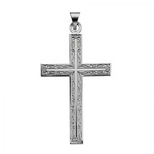 14k White Gold Cross Pendant Elaborate Design