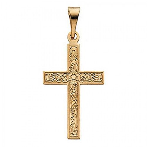 14k Yellow Gold Cross Pendant Floral Design