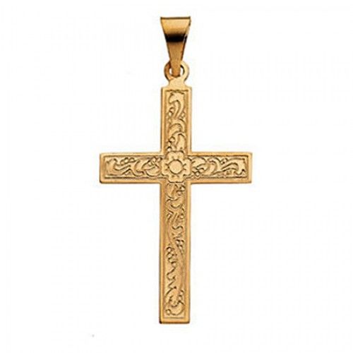 14k Yellow Gold Cross Pendant Blossom Design