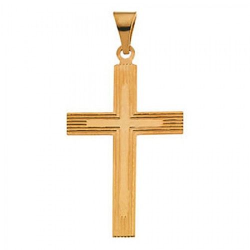 14k Yellow Gold Cross Pendant Lined Design