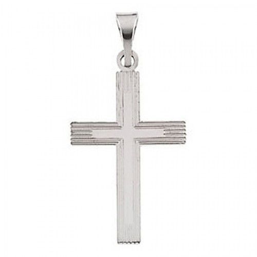 14k White Gold Cross Pendant Lined Design