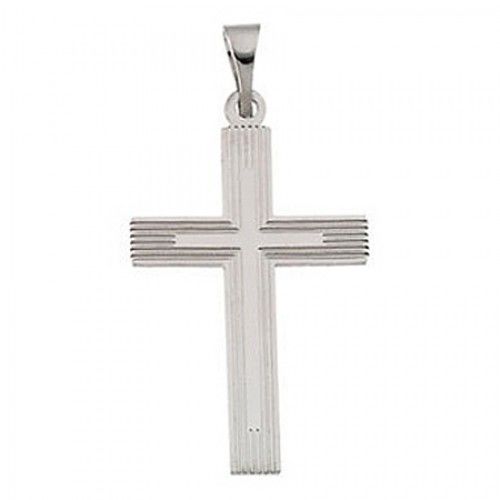 14k White Gold Cross Pendant Plank Design