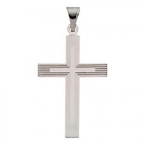 14k White Gold Cross Pendant Grooved Design
