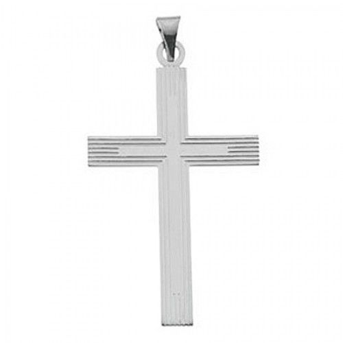 14k White Gold Cross Pendant Contoured Design