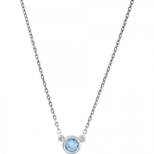 Aquamarine Necklace in Sterling Silver - Spring Ring - Round Shape - Delightful