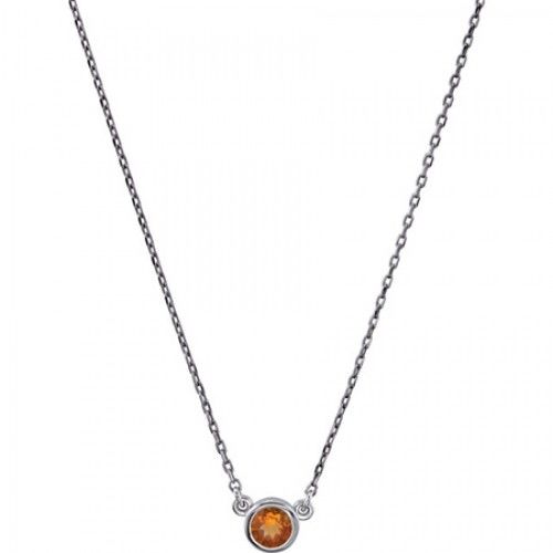 Citrine Necklace in Sterling Silver - Spring Ring - Round Shape - Marvelous