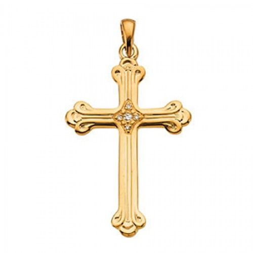 14k Yellow Gold Ornate Diamond Cluster Cross Pendant