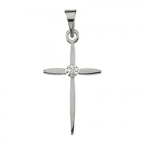 14k White Gold Tapered Diamond Center Cross Pendant
