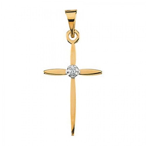 14k White and Yellow Gold Floral Diamond Center Cross Pendant