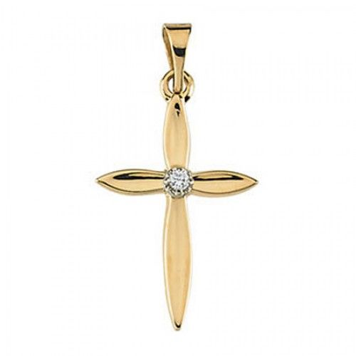 14k Yellow Gold Floral Diamond Center Cross Pendant