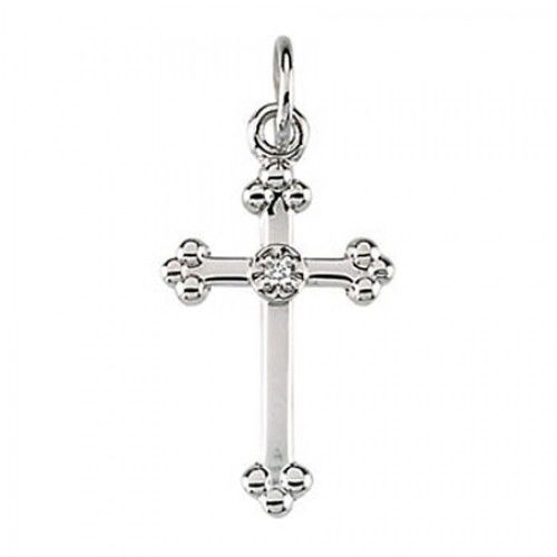 14k White Gold Moline Diamond Center Cross Pendant
