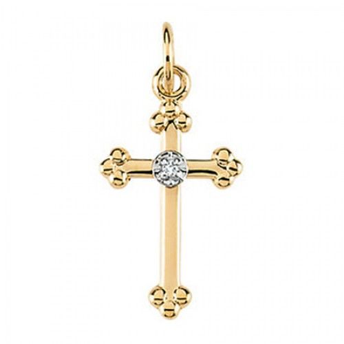14k White and Yellow Gold Moline Diamond Center Cross Pendant