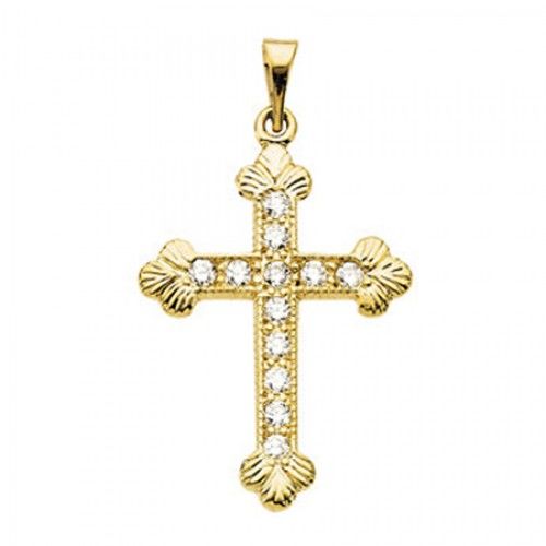 14k Yellow Gold Sea Shell Moline Diamond Lined Cross Pendant