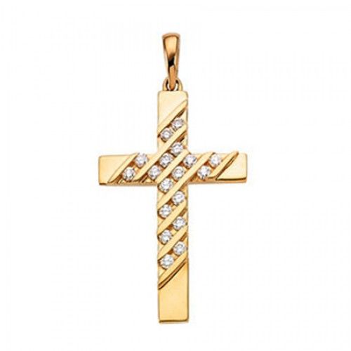 14k Yellow Gold Diagonal Diamond Lined Cross Pendant