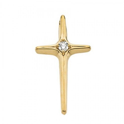14k Yellow Gold Latin Solitaire Diamond Cross Pendant