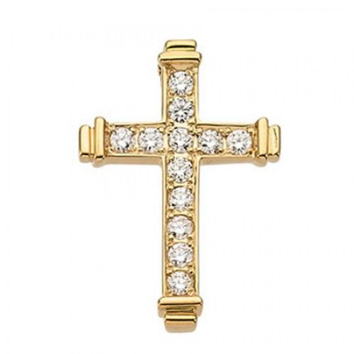 14k Yellow Gold Potent Diamond Lined Cross Pendant