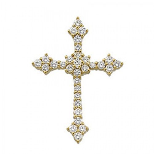 14k Yellow Gold Fleury Diamond Accented Cross Pendant