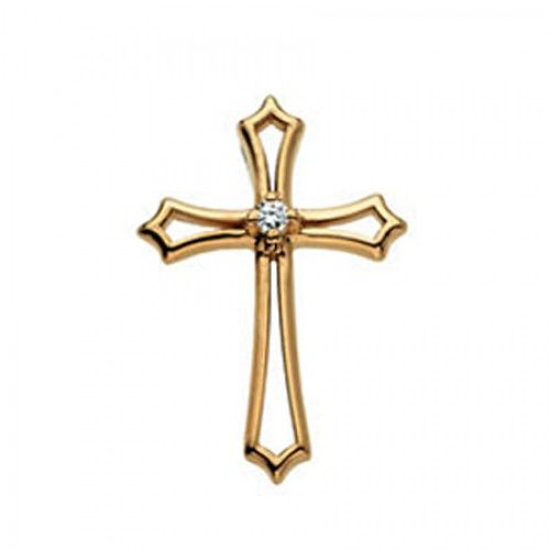 14k Yellow Gold Fleury Outline Diamond Center Cross Pendant