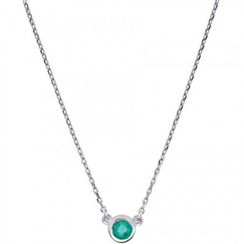 Emerald Necklace in Sterling Silver - Spring Ring - Round Shape - Inviting