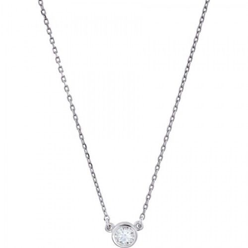 Moissanite Necklace in Sterling Silver - Spring Ring - Round Shape - Fine