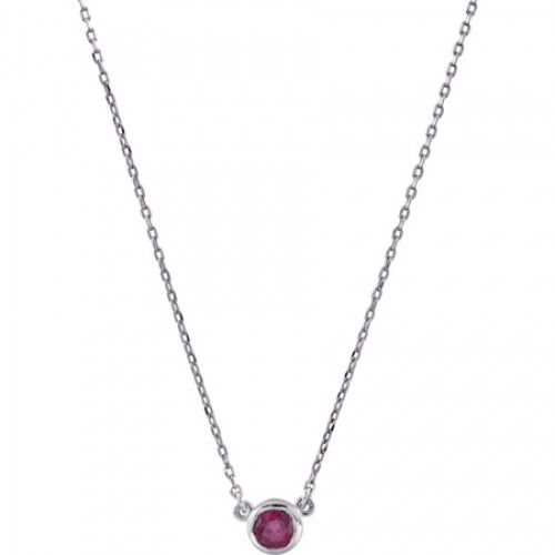 Ruby Necklace in Sterling Silver - Spring Ring - Round Shape - Eye-Popping