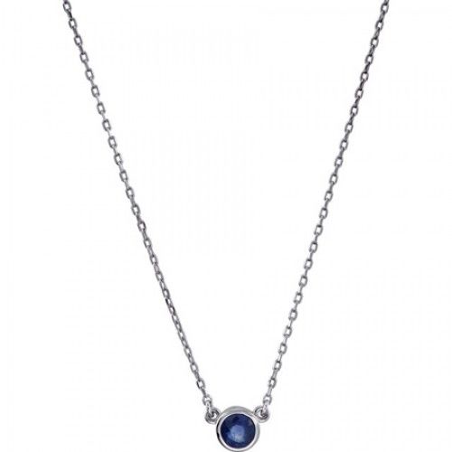 Sapphire Necklace in Sterling Silver - Spring Ring - Round Shape - Riveting