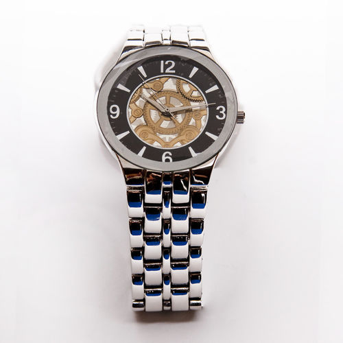 Silver Circular  Nugget with Gold Men's Watch