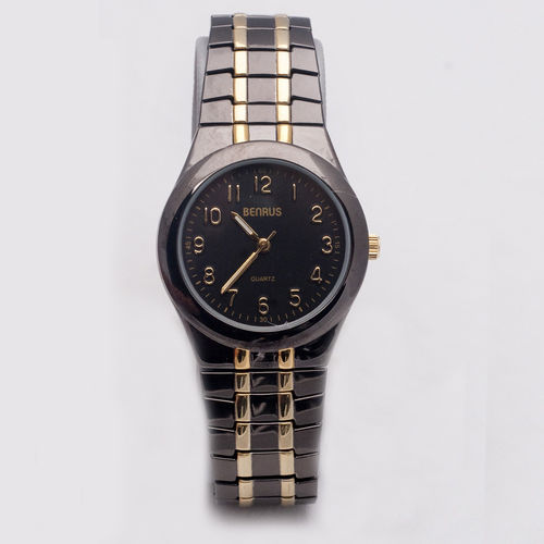 Benrus Circular Analog Black and Gold Band Two Toned Mens Watch