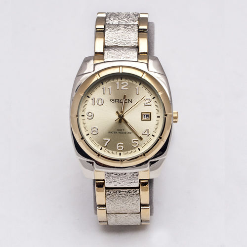 Silver Circular  Nugget with Gold Men's Watch