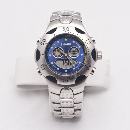Sharp Circular Analog  Digital Silver with Blue Face Men's Watch