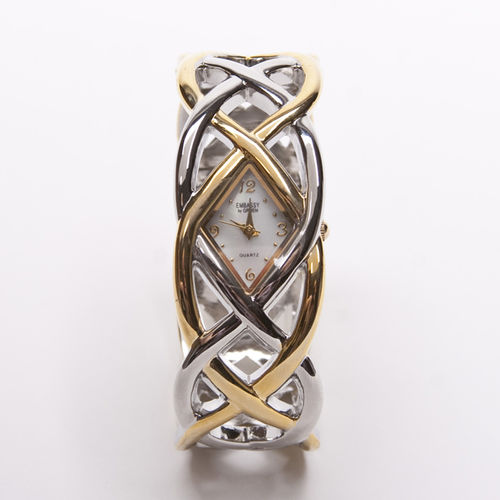 Diamond Face Silver And Gold  Analog Women's Watch