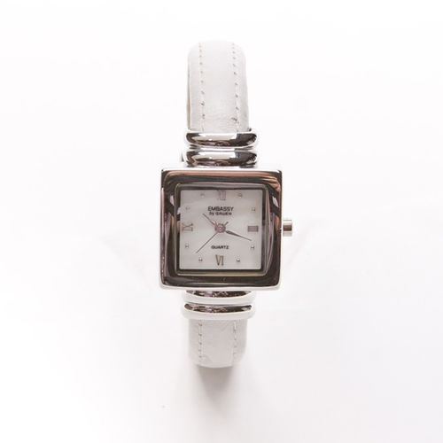 Circular Silver Face Analog  White Band Women's Watch