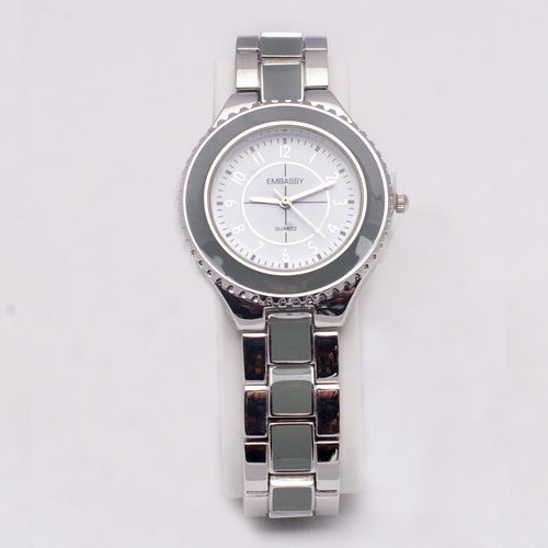 Circular Face Analog Silver And Grey Band Women's Watch