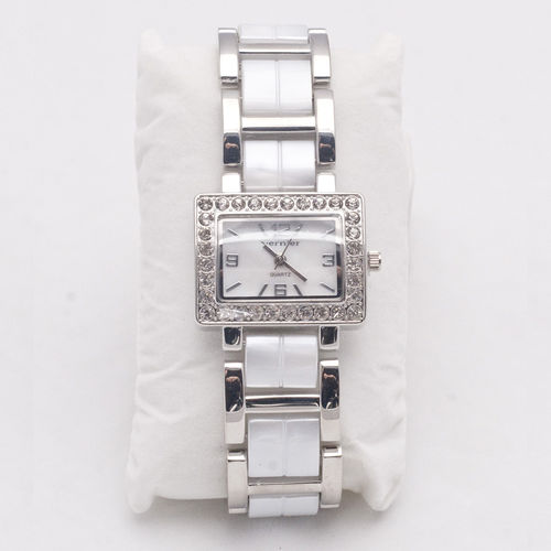 Sillver White square White Band Women's Watch