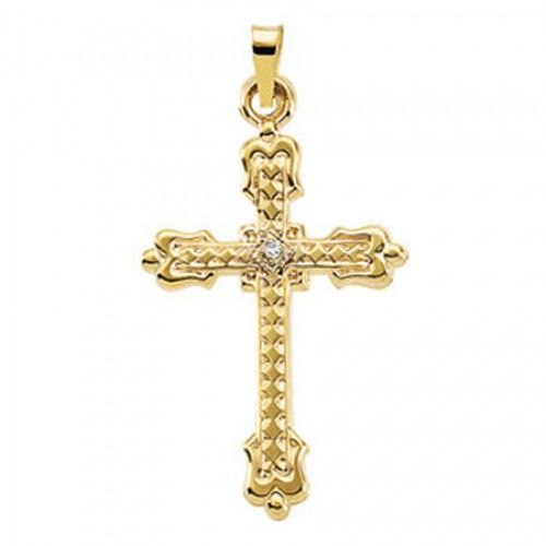 14k Yellow Gold Irish Fleury Cross Pendant W/ Diamond Accent