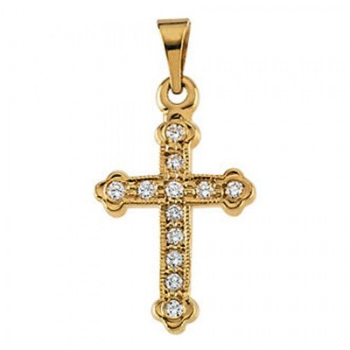 14k Yellow Gold Heraldic Botonee Cross Diamond Pendant W/ Diamond Accents