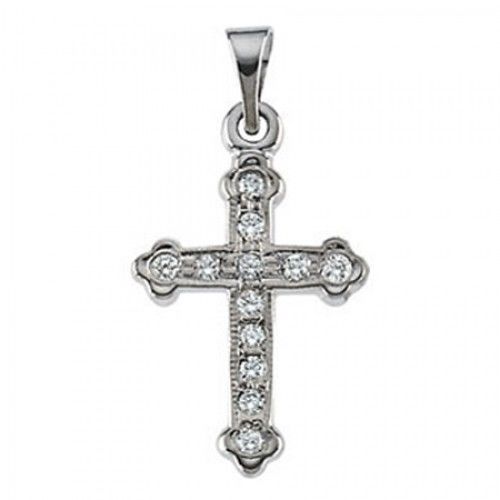 14k White Gold Heraldic Botonee Cross Diamond Pendant W/ Diamond Accents
