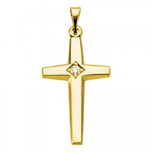14k Yellow Gold Tapered Latin Cross Diamond Pendant W/ Diamond Accent