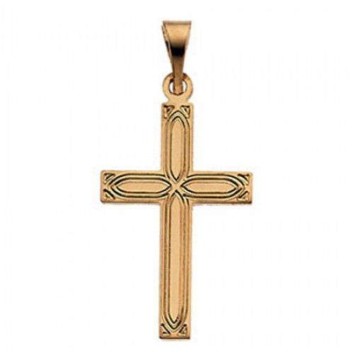 14k Yellow Gold Latin Cross Pendant W/ Decorated Design - 12mm
