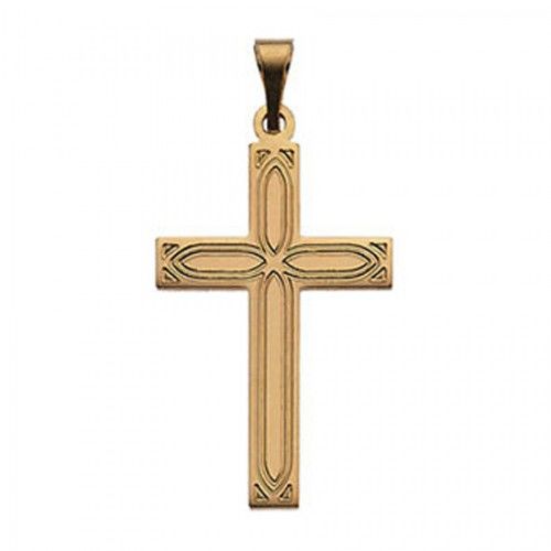 14k Yellow Gold Latin Cross Pendant W/ Enhanced Design - 14mm